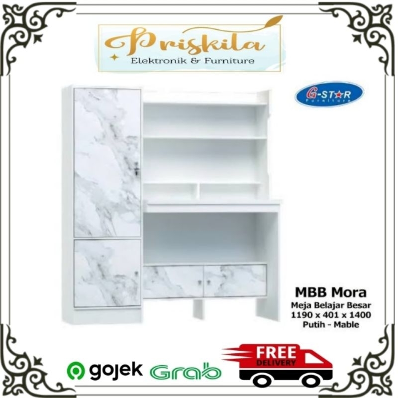 meja belajar MBB Mora / meja belajar gstar/ meja tulis / meja belajar putih marble/ furniture Palemb