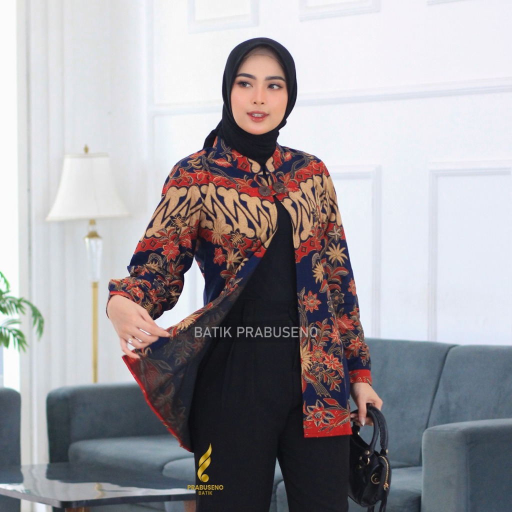 Batik Prabuseno - Blouse Outer Batik Wanita Lengan Panjang Motif Najwa