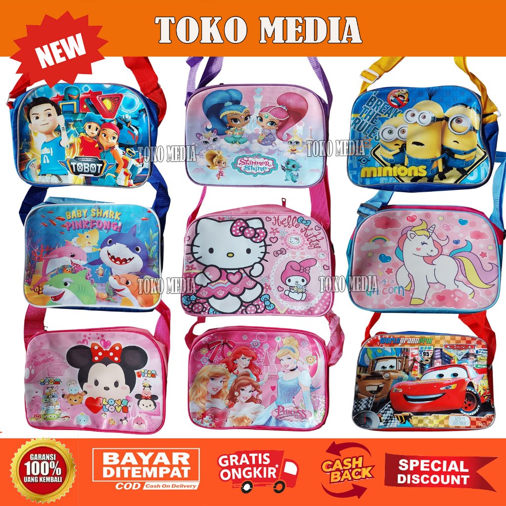 Tas Selempang Anak Ukuran Jumbo besar karakter kartun cocok untuk Les Mengaji dll