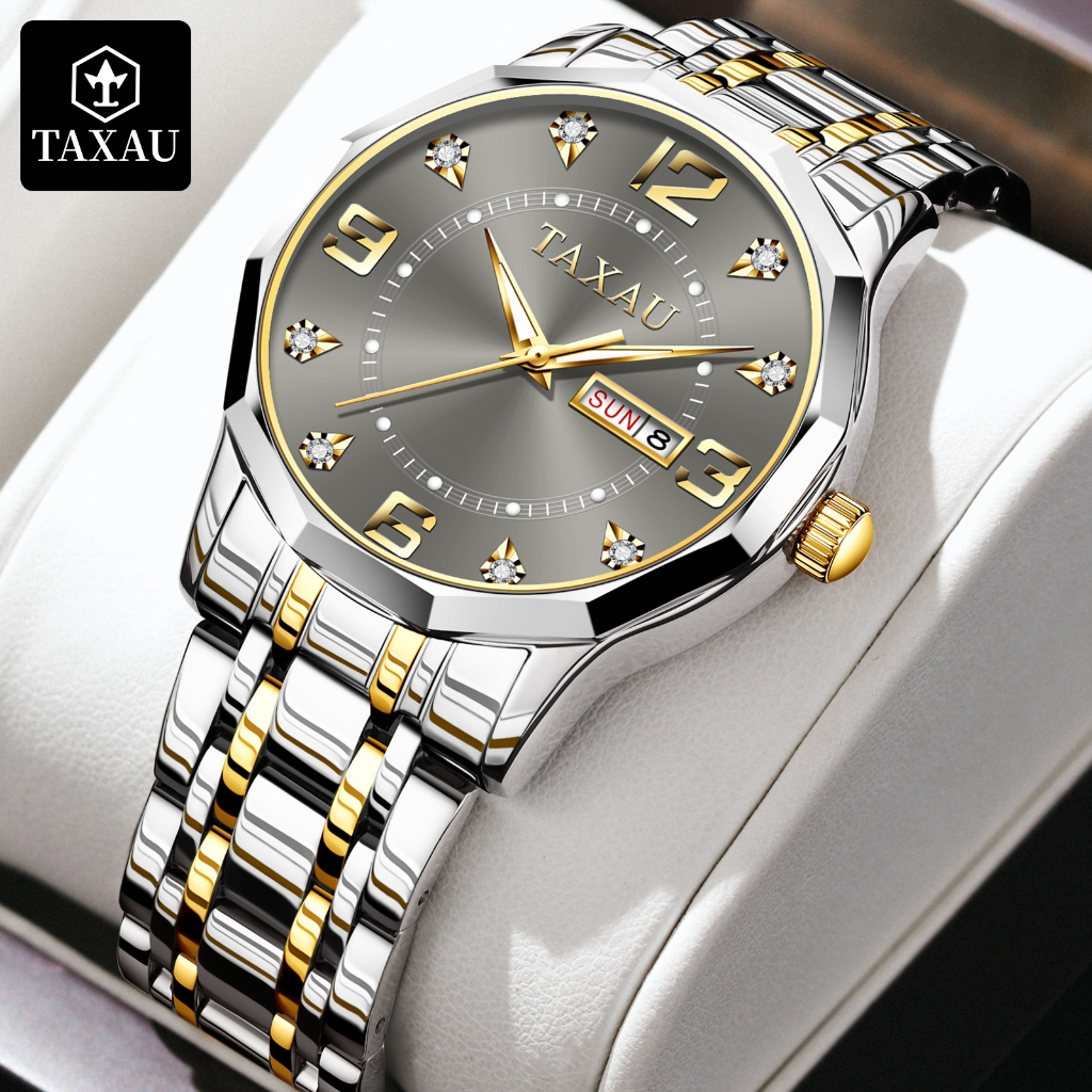 TAXAU Jam Tangan Pria Terbaru 2024 Original Analog Stainless Steel Anti Air Jam Tangan Pria Rantai