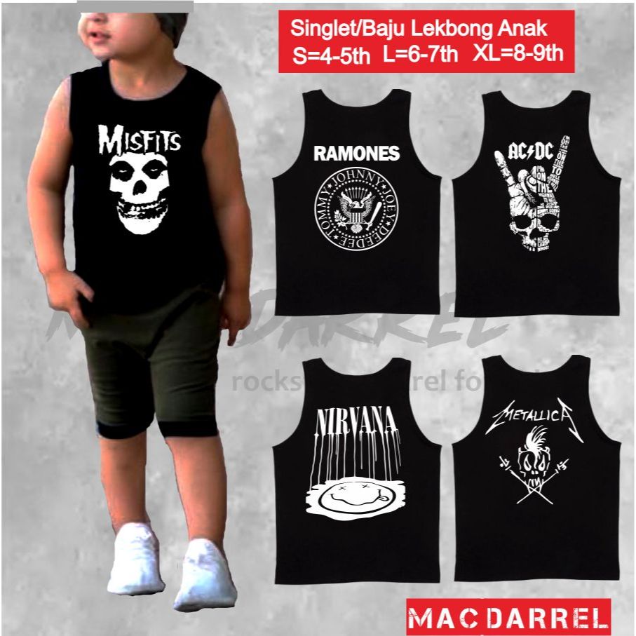 Baju Bayi Singlet Band Misfits, Ramones, ACDC, Nirvana, Metallica