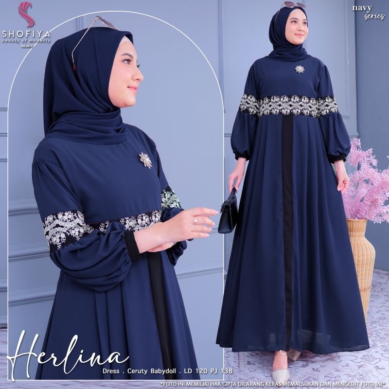HERLINA DRESS GAMIS GAUN PESTA WANITA PESTA PREMIUM ORI SHOFIYA HIJAB