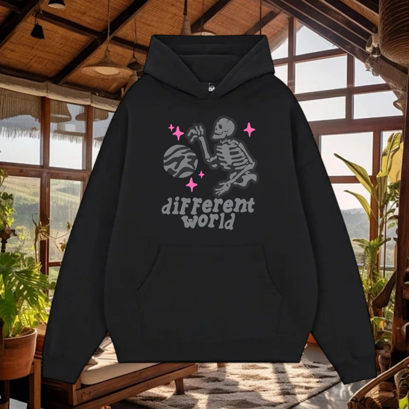 Different Worid Hoodie Boxy Oversize Colourspace Black & Biru Tua Hoodie