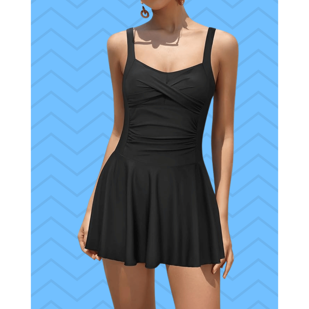 I love Sunny Balck One Piece Korean Swimsuit Dress