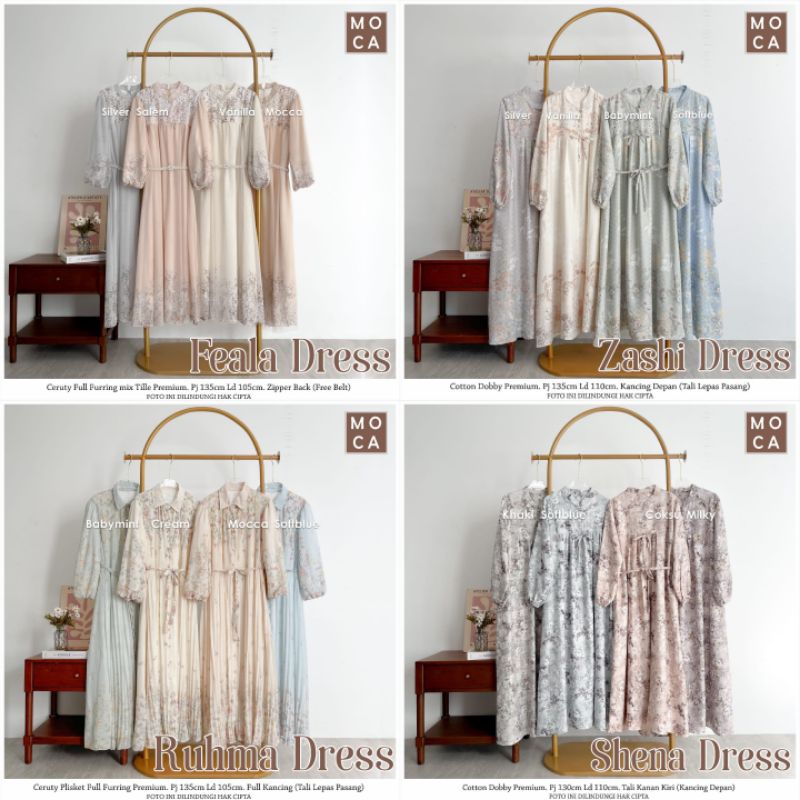 Moca Berlabel Ruhma Feala Zashi Shena Gamila Dress Gamis Spesial Lebaran Jumbo Allsize Busui Premium