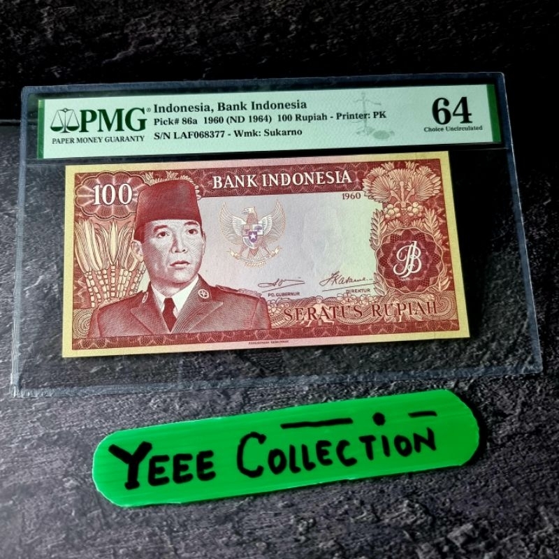 Uang Kertas Kuno Soekarno 100 Rupiah Tahun 1960 PMG 64 - LAF 068377