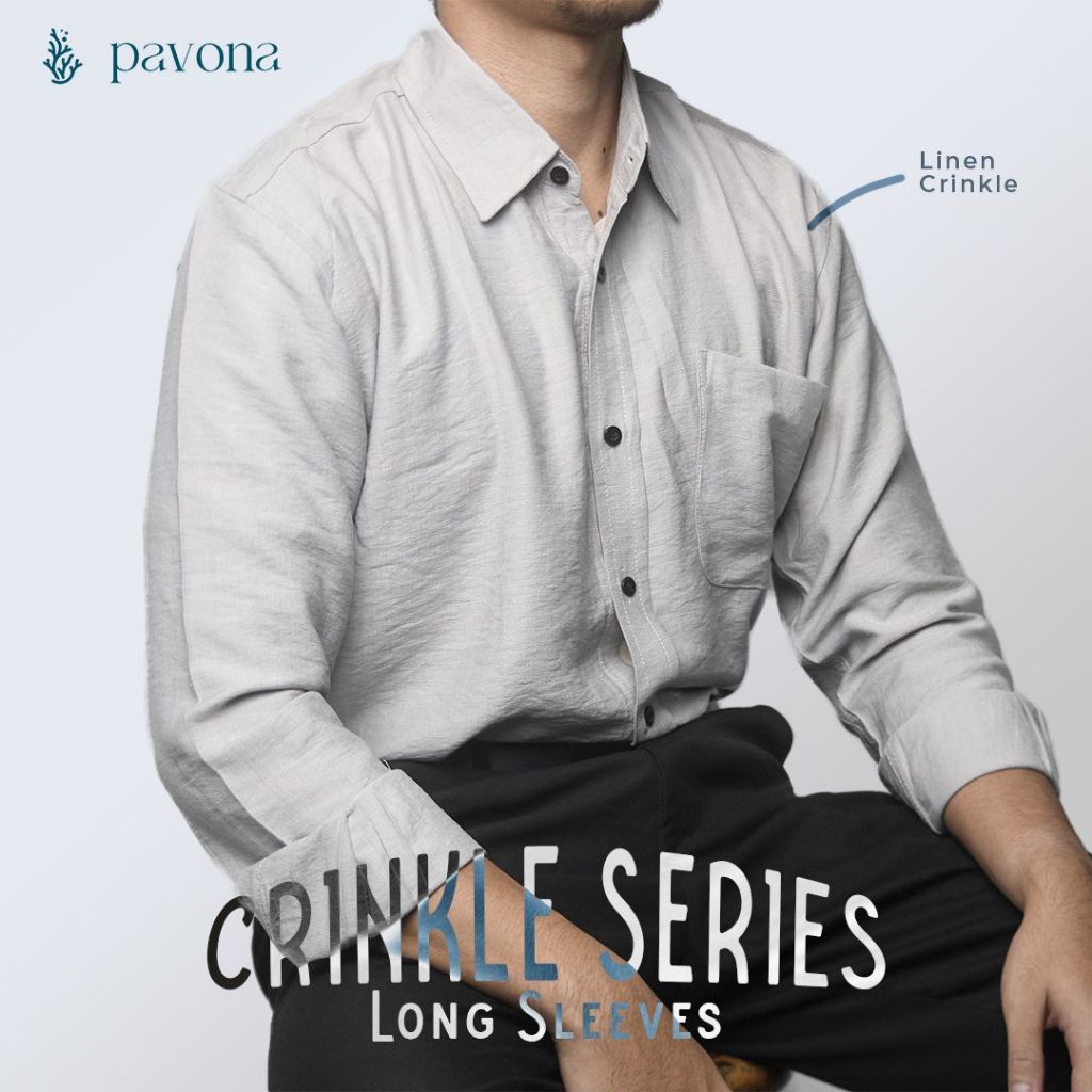 Grey Long Linen Crinkle Shirt Series - PAVONA