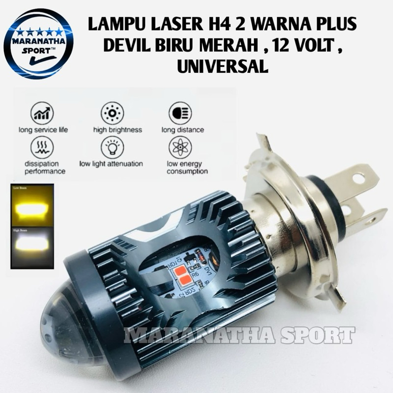 LAMPU UTAMA MOTOR H4 LASER 30 LED ALIEN H4 LED LASER 2 WARNA HI / LOO 20 WATT | BOHLAM LED H4 | LAMP