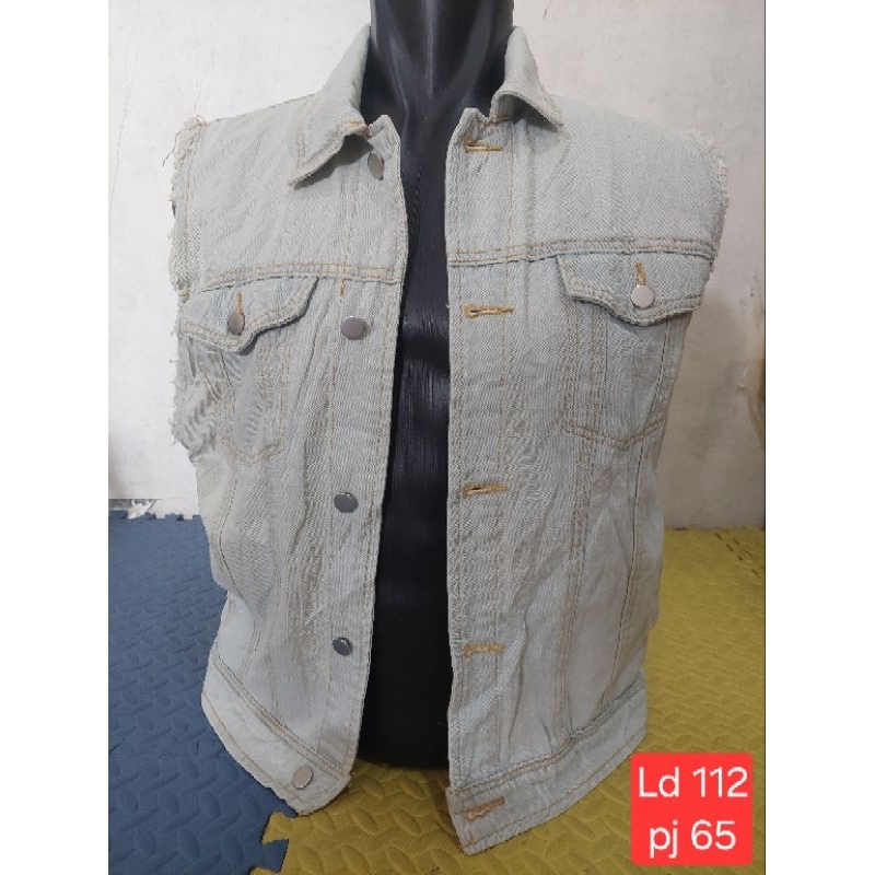 Vest denim pria rompi jeans pria warna blue light