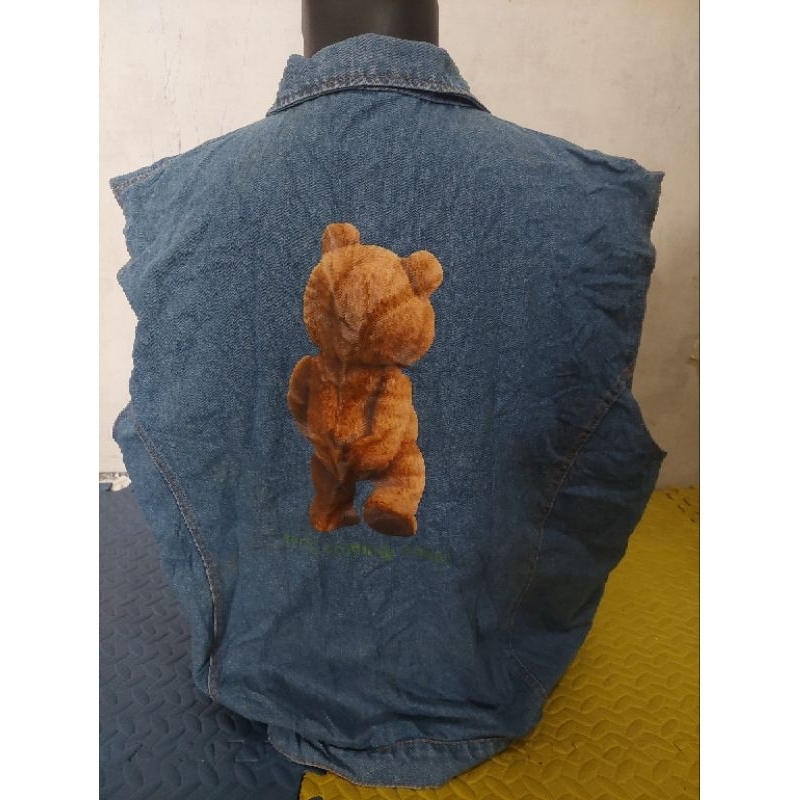 Yul vest denim pria rompi jeans pria gambar beruang size XL ukuran jumbo