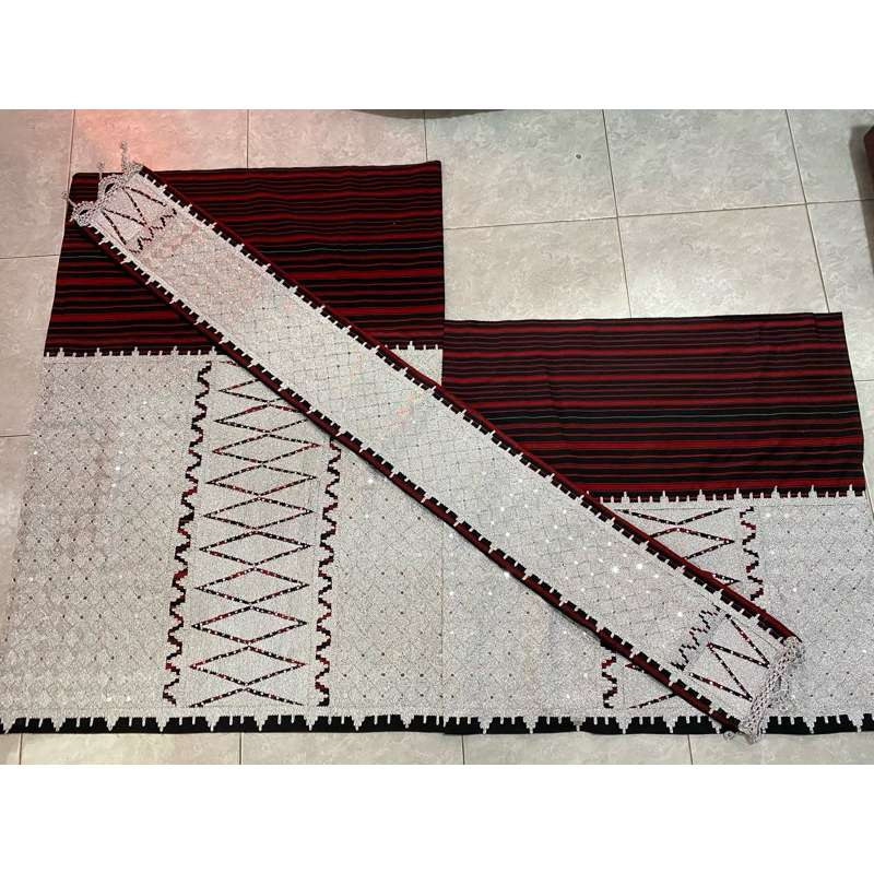 

(COD) Set Kain Tapis Tumpal Silver Asli Sulam Tangan