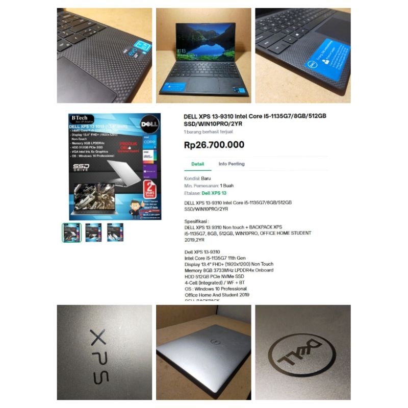 Dell xps 13 9310 i5 evo (gen 11) 1135G7 serat karbon kevlar cnc body full metal