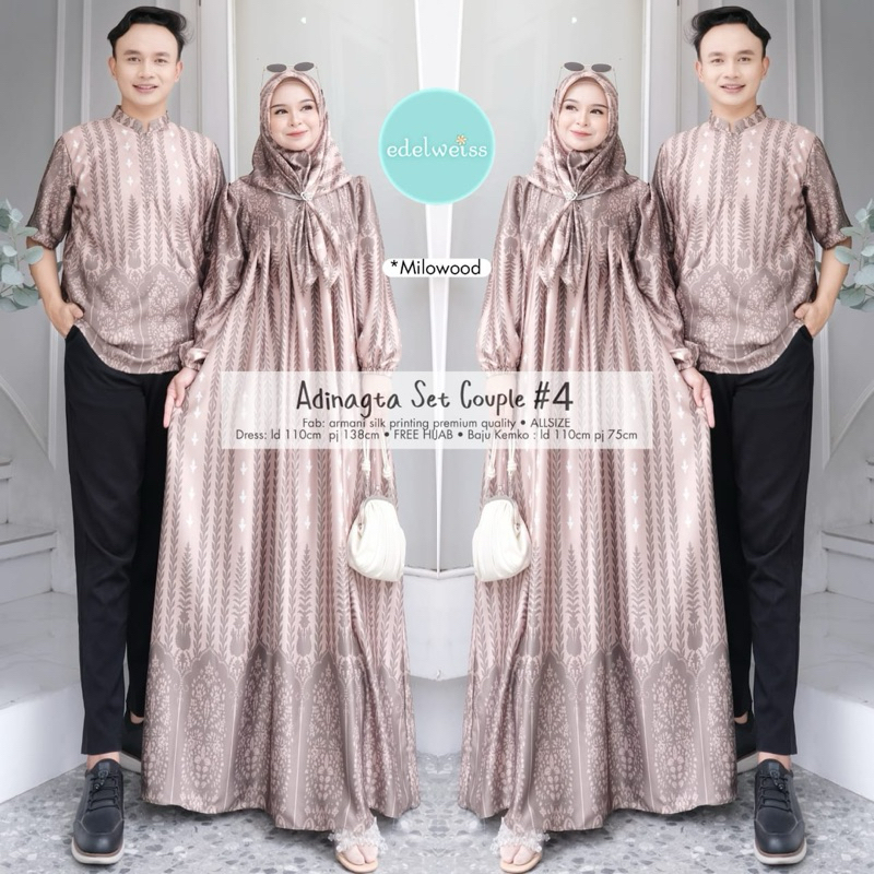Adinagta Couple Set #4 | 3in1 (Gamis + Hijab + Baju Kemko) | Armani Silk Printing | LD 110
