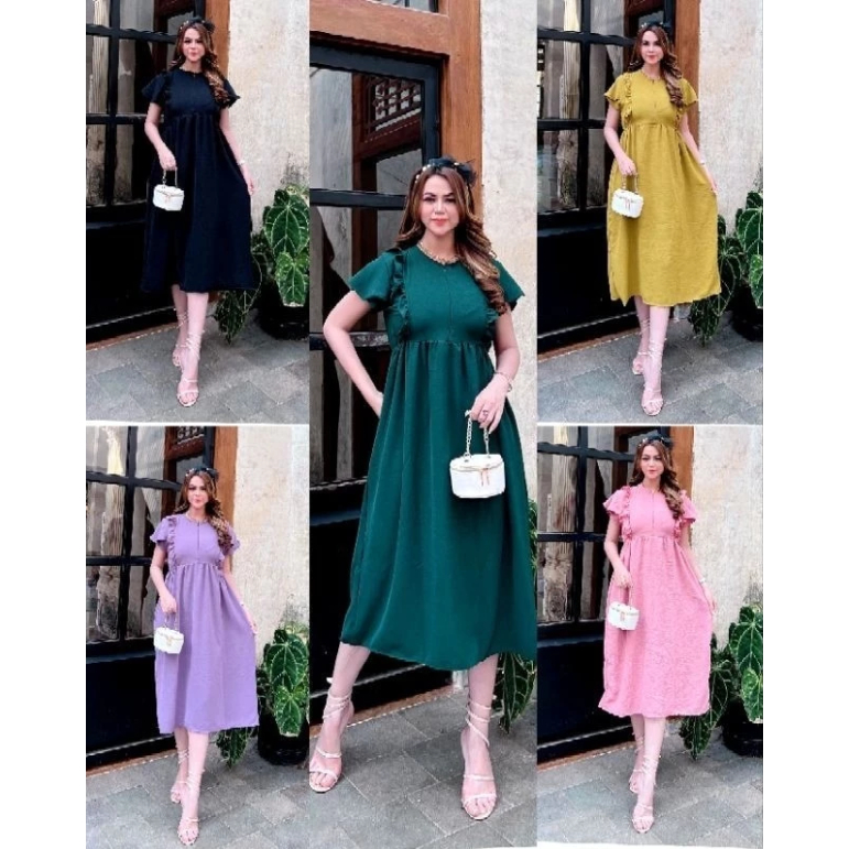 Dress Hana Terbaru-Daster kekinian Bahan Crinkle Airflow-Baju Wanita Dewasa Kekinian