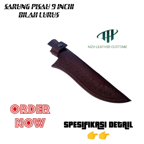 Sarung pisau kulit asli bilah lurus 9 inchi bilah 23 cm murah