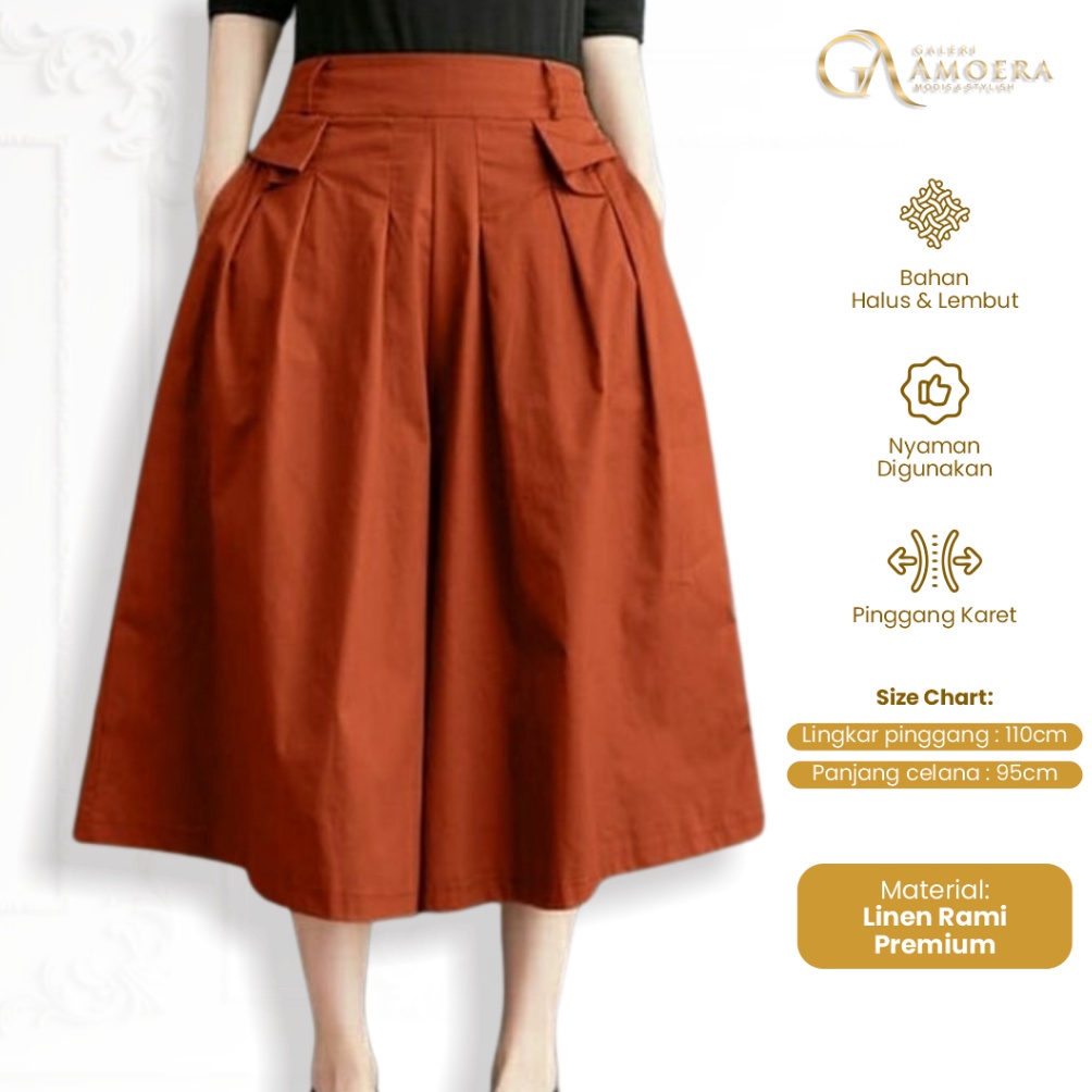 KODE T25U Celana Kulot Saloka Pants Oversize Highwast Jumbo Polos Kekinian Bahan Linen Rami Premium 