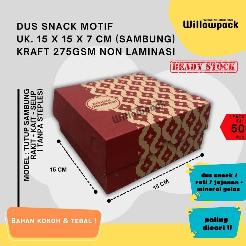 DUS SNACK 15x15x7 MOTIF [MIN.50 pcs] BOX KRAFT NON LAMINASI KUE JAJANAN BOX HANTARAN