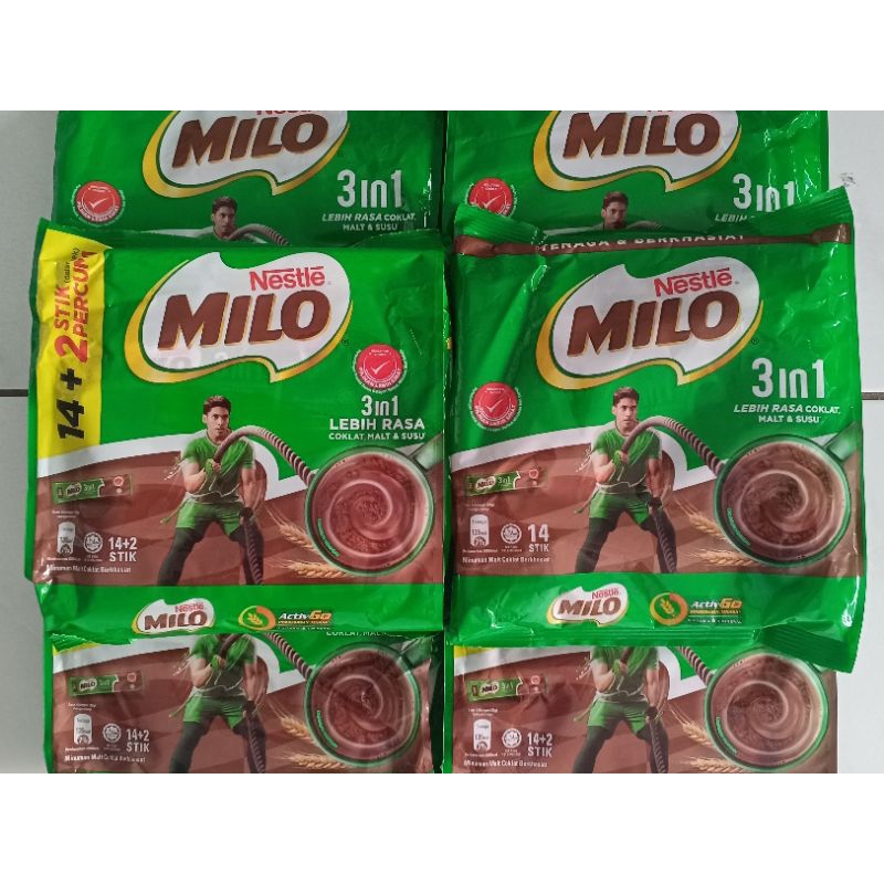 

Milo Sachet Isi 14 Stik Pek x 33gr Asli Malay Halal milo 3in1 coklat Nestle milo 1pax isi(14 sachet)