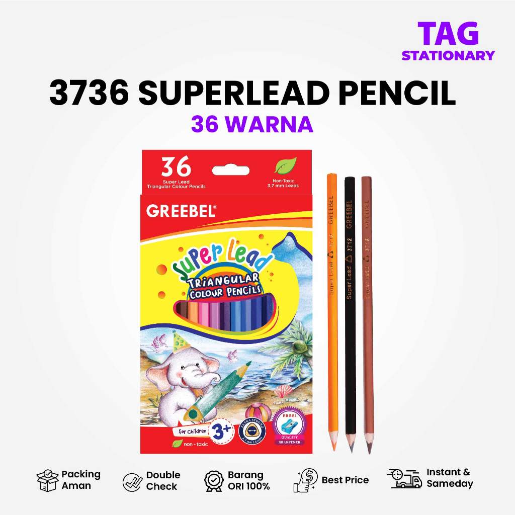 

GREEBEL Pensil Warna / Isi 36 Warna / COLOR PENCIL SUPER LEAD 3736 / Timur Agung Grosir