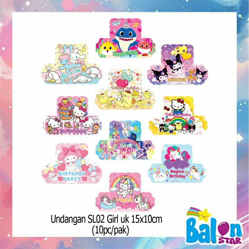 MURAHH 5 PCS UNDANGAN ULANGTAHUN SL02 + FREE PLASTIK  / ANAK CEWEK BT21 / UNDANGAN ULTAH BENTUK KARA
