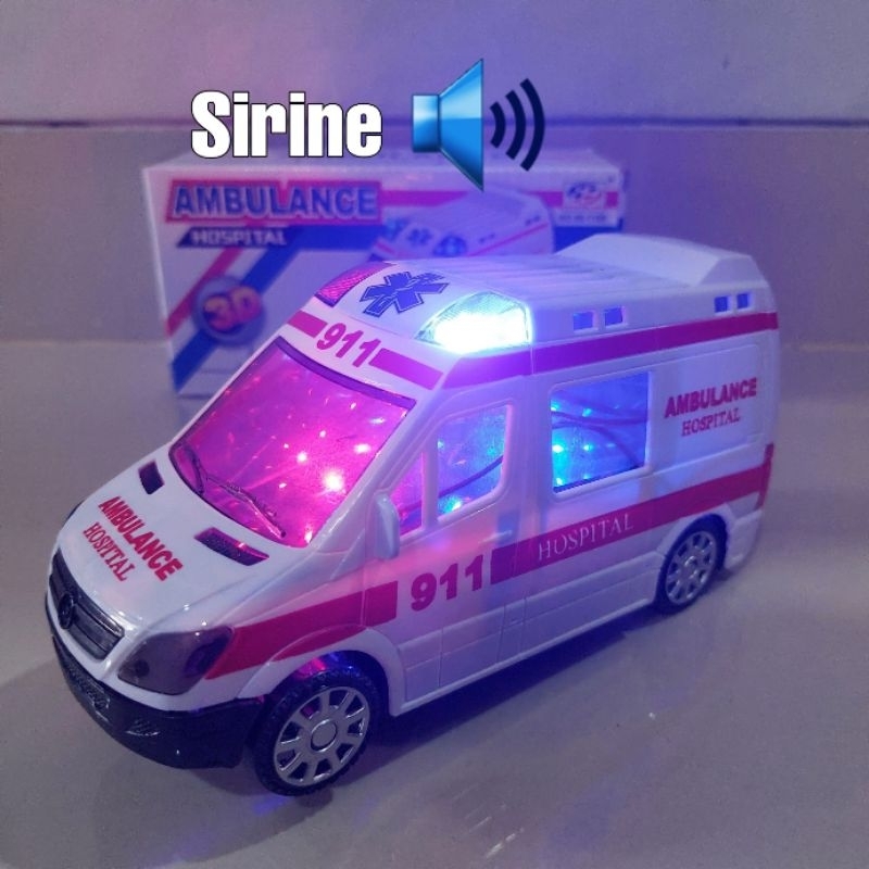 Mainan Mobil Ambulan 911 Ambulance Bunyi Sirine Lampu Bump Go