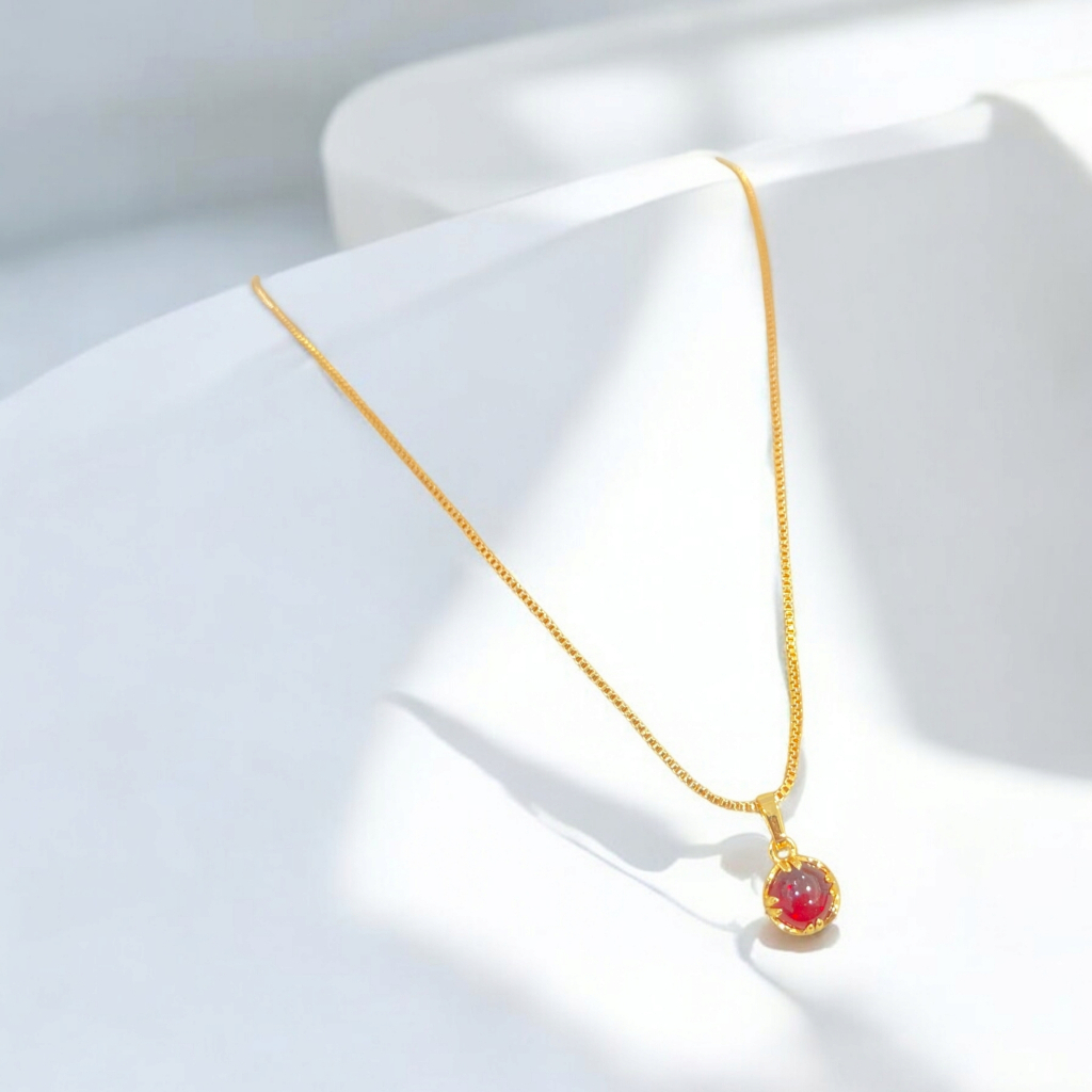 Kalung Wanita Lapis Emas Batu Mata Merah Perhiasan Anti karat kalung liontin batu