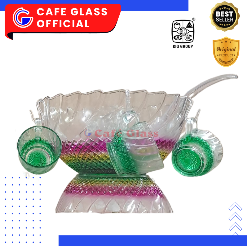 PUNCH BOWL SET KACA | WADAH ES LEBARAN WARNA SEMBUR | PUNCH SET DL-3200/27 WARNA