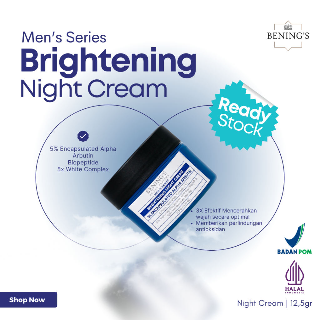 Bening's Brightening Night Cream Men Krim Malam Pencerah Mencerahkan Wajah Pria Bening Skincare