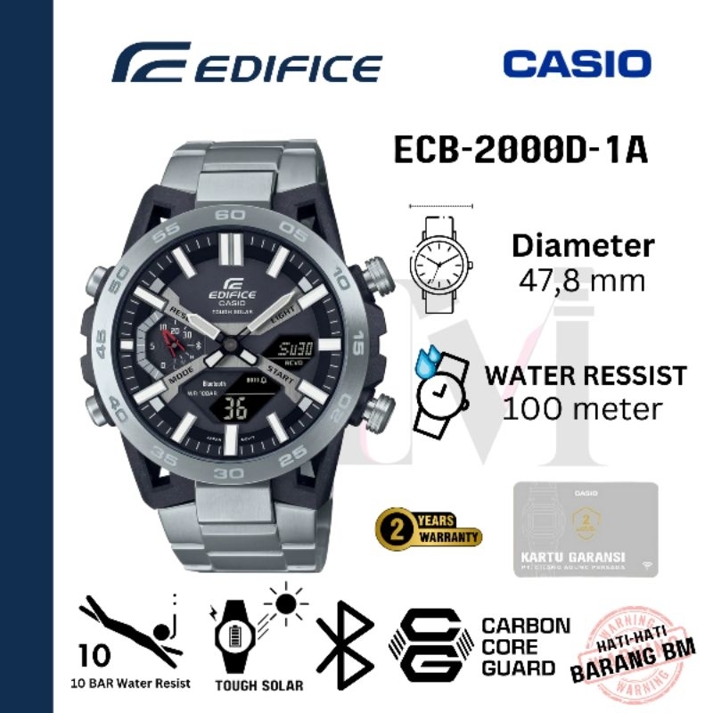 CASIO EDIFICE ECB-2000D-1ADF Jam Tangan Pria Original Analog-Digital Antiair ECB-2000D-1A ECB-2000