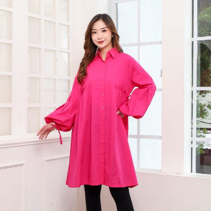 TALLU - Jenny Long Sleeve Tunic Pink Fuschia - Dress Tunik Lengan Panjang Merah Muda