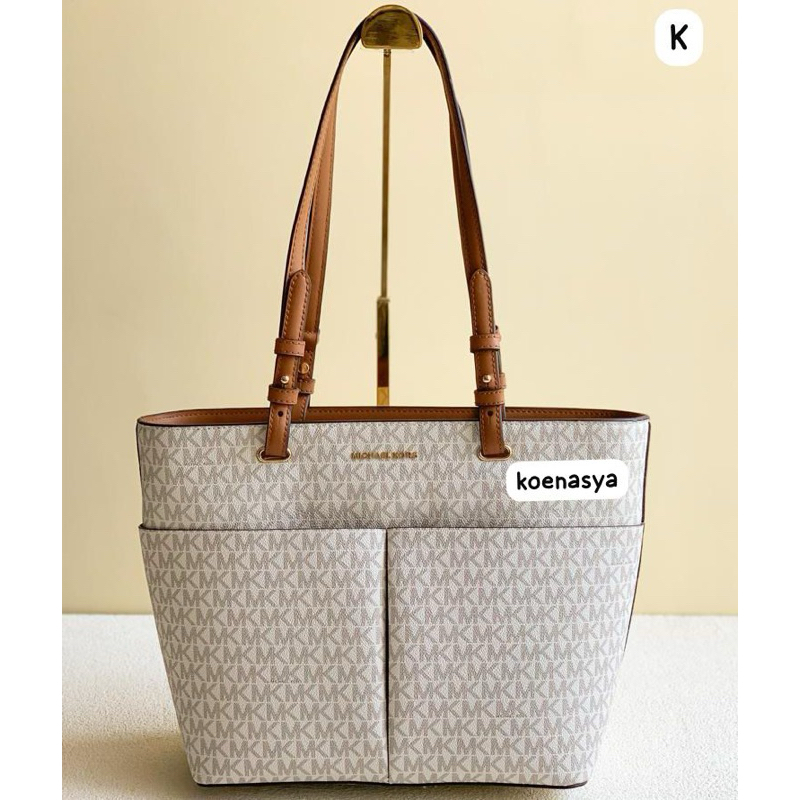 tas wanita mk michael korsoriginal bedford md tote zip bag pocket sign vanilla new