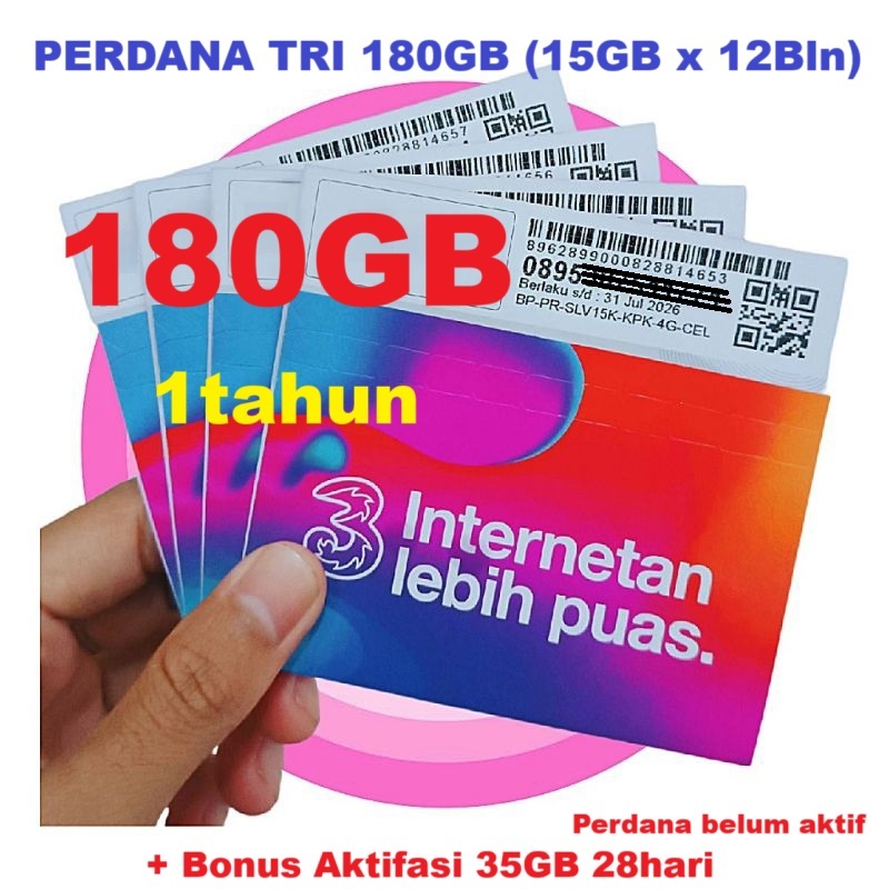 Perdana Tri 180GB 1 Tahun (15GB x 12Bln) Nasional Perdana Three 180GB 1 Tahun