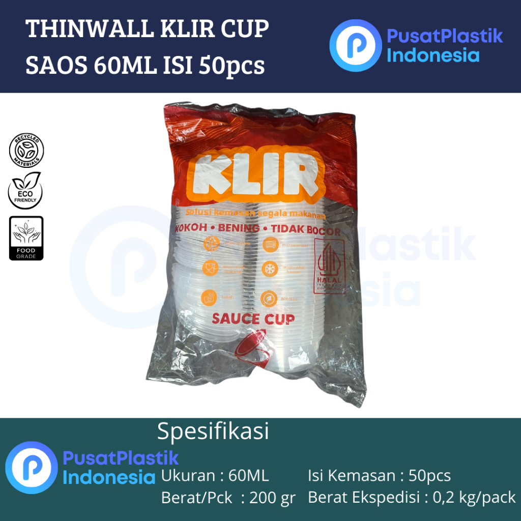 Tempat Saos Cup Sambal Merek KLIR Dan DM Uk 60ml Isi 50 pcs