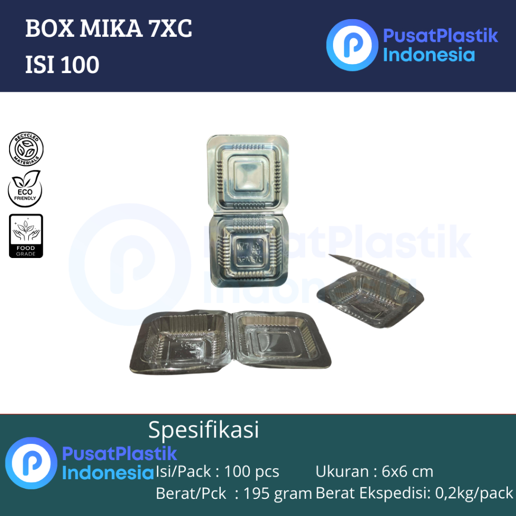 100pcs Mika Plastik Weetan KPM 7C | Mika Kue Makanan Uk 7C Ukuran dalam 6cm x 6cm Tinggi 2,5cm harga