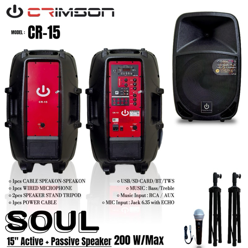 Paket lengkap speaker aktif pasiv Crimson 15" Soul