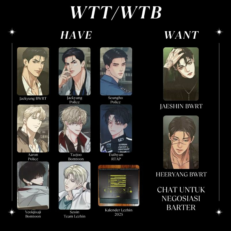 [CHAT TOKO] WTT SG25 Bomtoon Lezhin Police SG23 Lezhin BWRT Black Wild Rabbit Team White Tiger Black