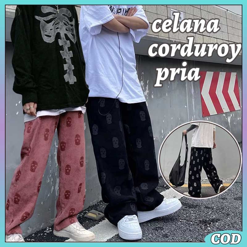 Celana panjang pria celana corduroy pria baggy pants celana gombrong celana kasual oversize ootd kor