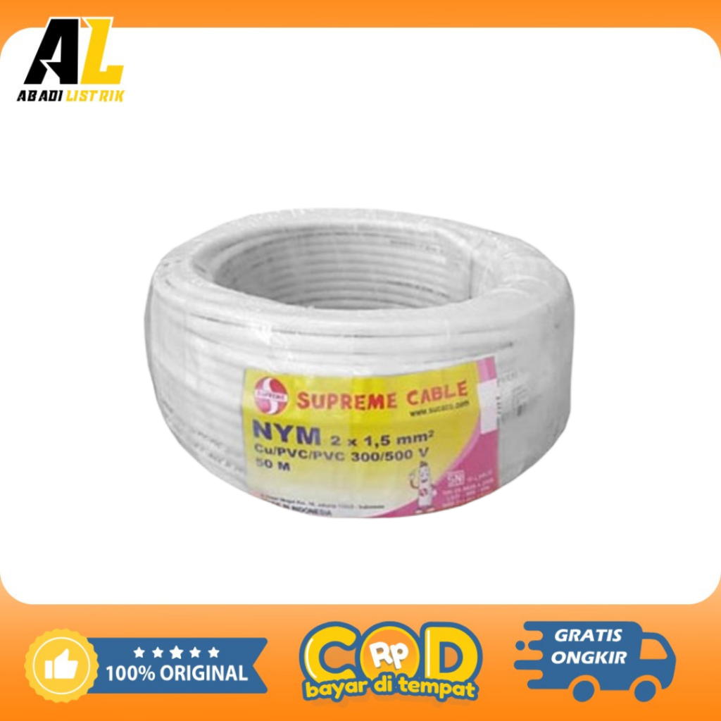 Supreme Kabel Listrik NYM 2x1,5mm 50 Meter/kabel listrik kawat NYM Supreme 2x1,5 50 Meter