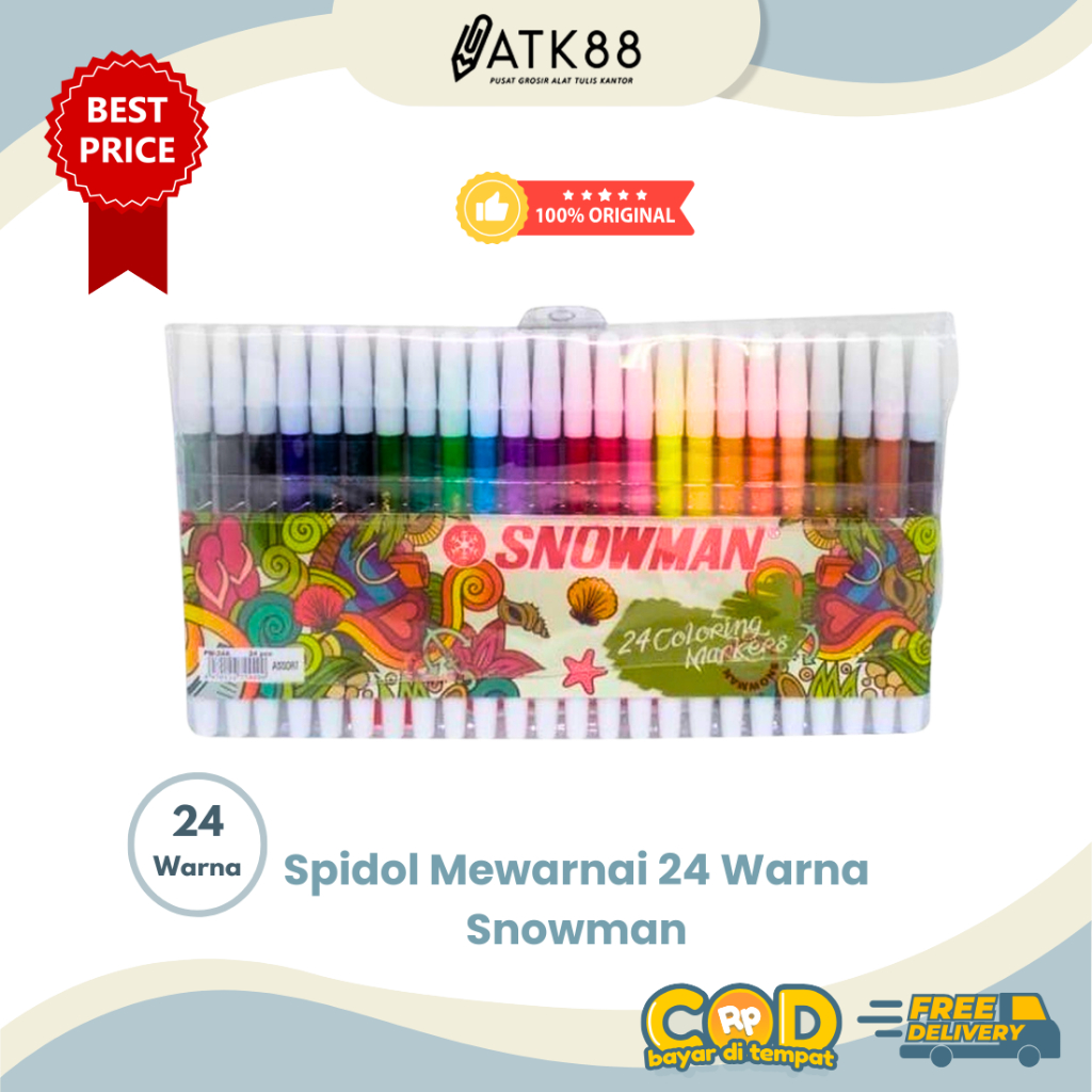 

[ATK88] Spidol 24 Warna Snowman - Spidol Mewarnai 24 Colours PW-24A