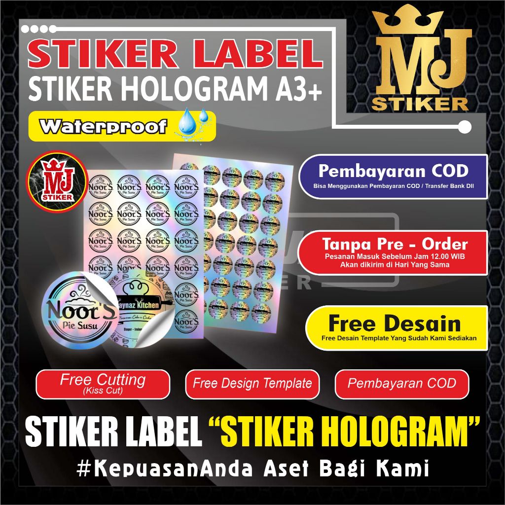

Promo Mulya Jaya Cetak Stiker Label Stiker Hologram A3+ Kualitas Tahan Air Untuk Label Makanan dan Minuman Custom Desain