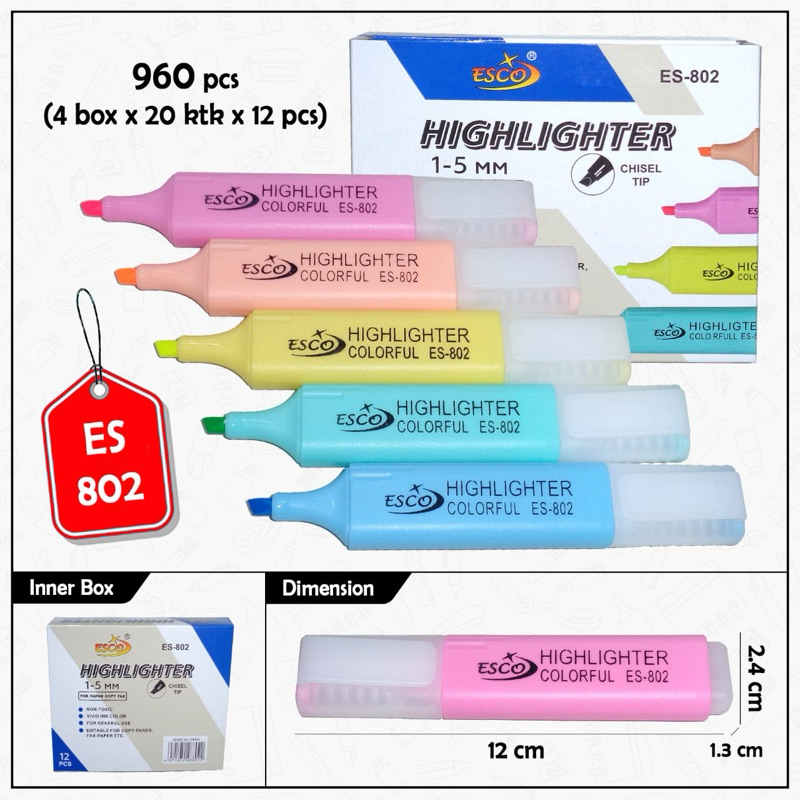 

HIGHLIGHTER ESCO ES-802 | HIGHLIGHTER WARNA WARNI 1-5 MM
