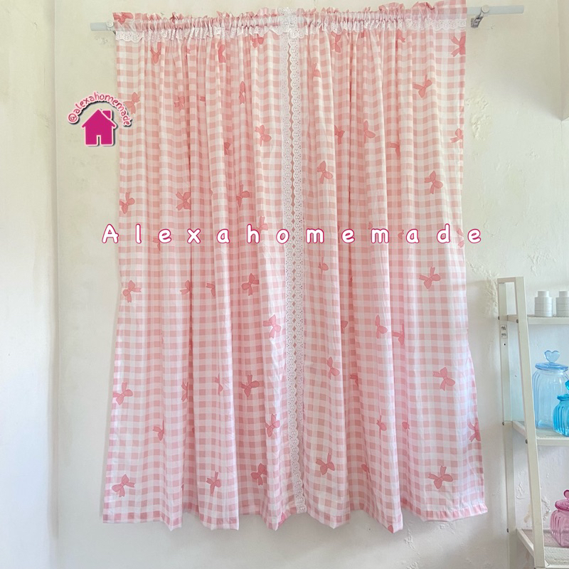 GORDEN  JENDELA , Gorden Kotak pink + RENDA 2 helai free Tali renda (dapat 2 helai seperti contoh)