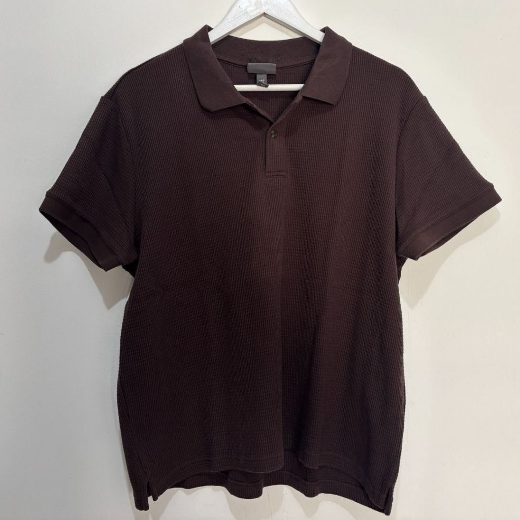 Kaos Polo Pria Boxy, H&M, Coklat, XL