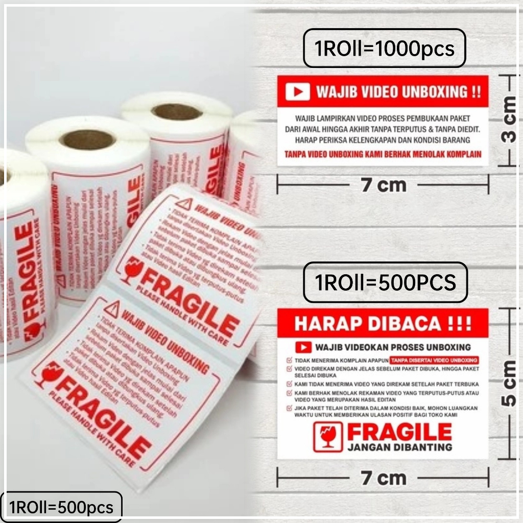 

Stiker Label Wajib Video Unboxing Pengiriman Paket ukuran 7 x 3 cm / 7 x 5 cm(1 roll isi 1.000 pcs)