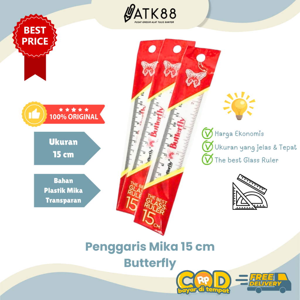 

[ATK88] Penggaris 15 cm Butterfly - Penggaris Plastik Mika Transparan Murah