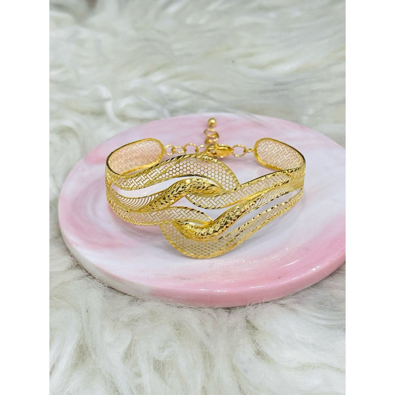 gelang kerawang motif ulir gelombang double emas asli kadar 700