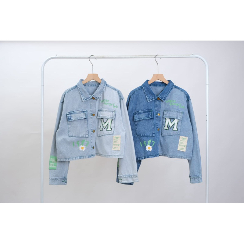 JAKET DENIM CROP WANITA JEANS OUTER KANCING