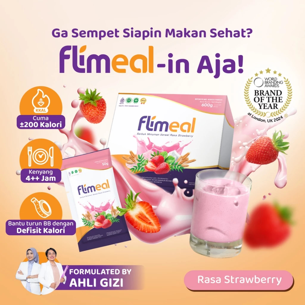 

Flimeal Meal Replacemet 1 Box isi 12 Sachet BPOM HALAL 100% Original - Flimeal minuman Diet - Flimeal minuman Protein - Flimeal Strawberry