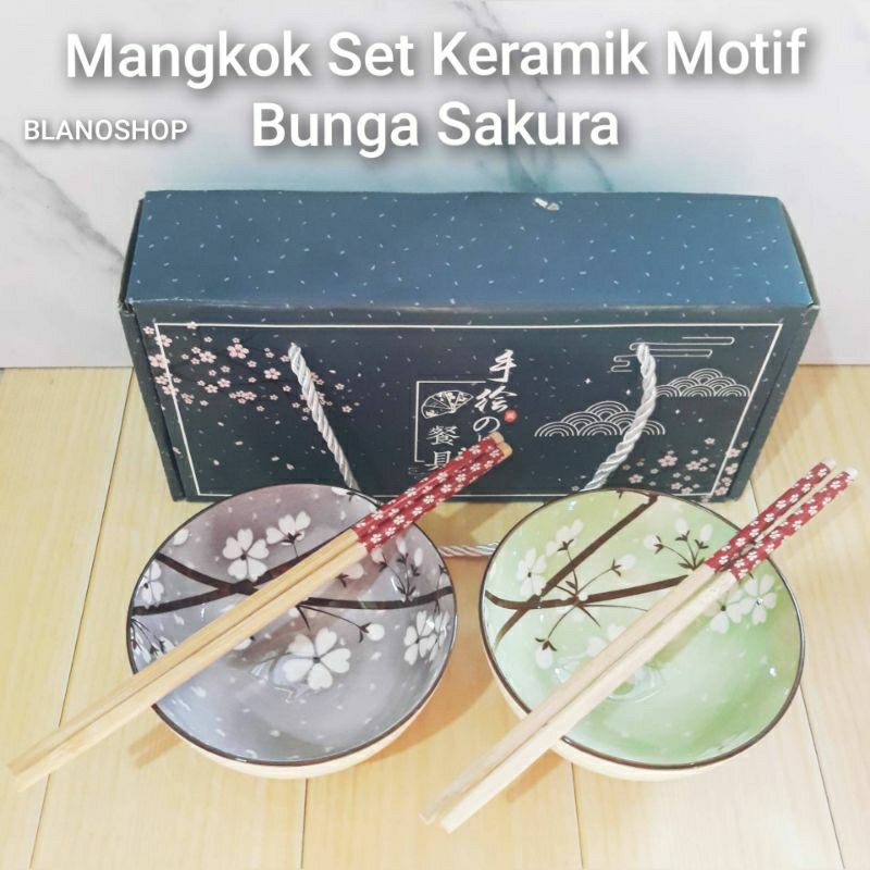 Mangkok Set Keramik Motif Bunga Sakura Cantik