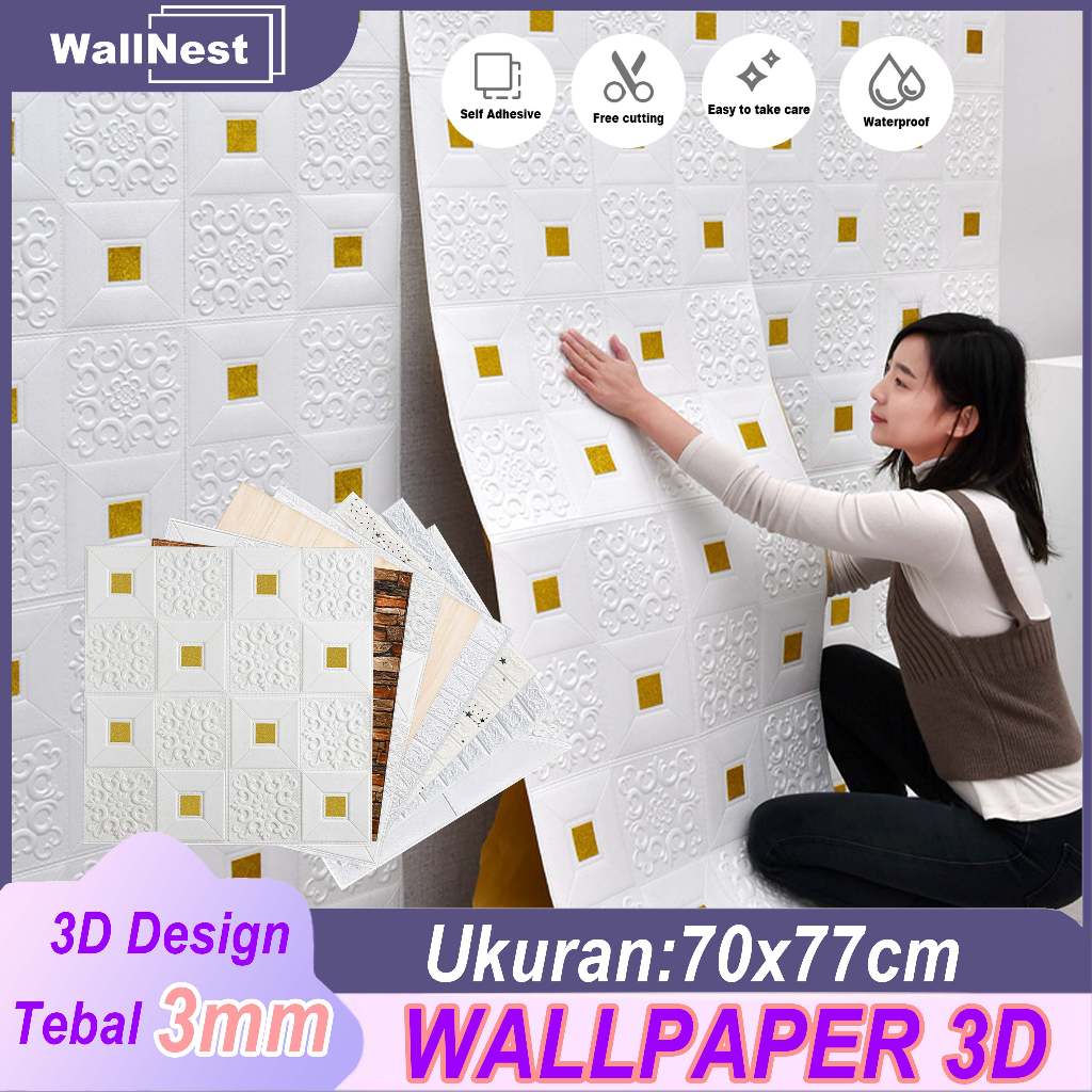 [WallNest]Wallpaper dinding 3D uk 70x77cm/70x70cm Wallpaper Dinding/Sticker Dinding/sticker dinding 